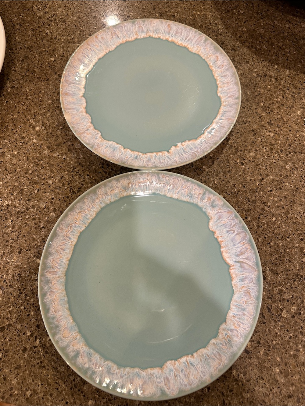 Casafina Taormina Aqua Dinner Plates, set of 2, one has a chip